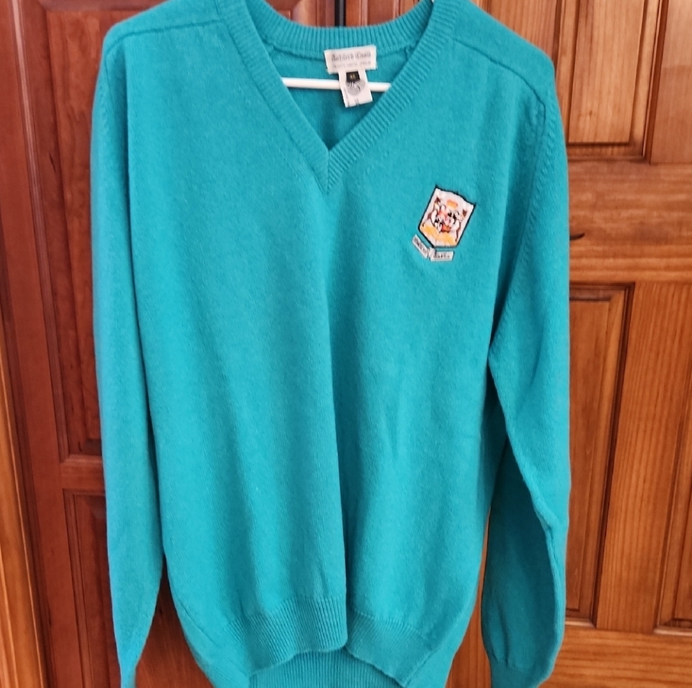 Green V-Neck Sweater with Ribbed Neckline